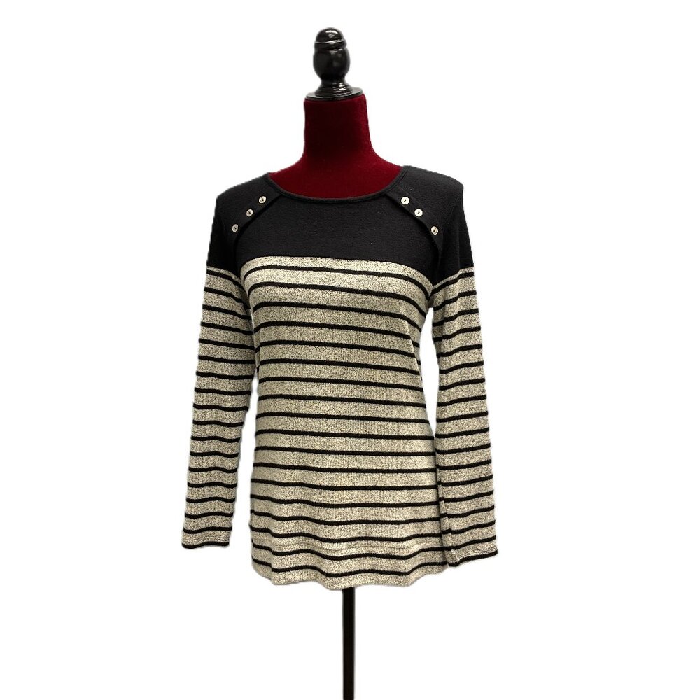 Market & Spruce Black/Taupe Striped Sweater Tunic, Size Small